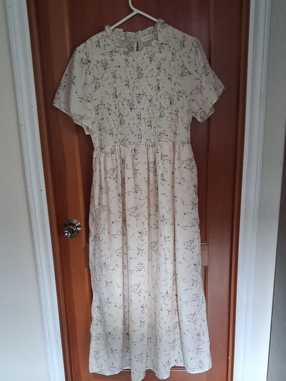 Roolee Cream Floral Maxi Dress with Smocked Bodice